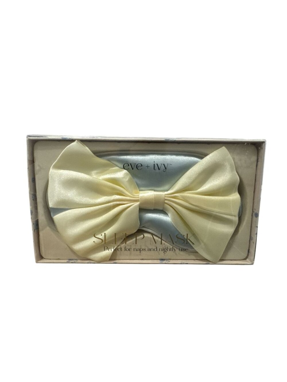 Eve + Ivy Satin Sleep Mask With Bow - Ultra Soft One Size Ivory & Blue